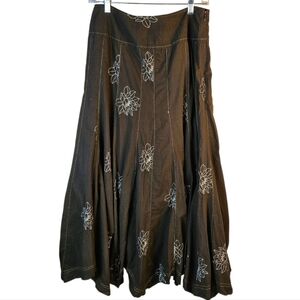 Tribal Brown and White Cotton Maxi A-Line Skirt​
